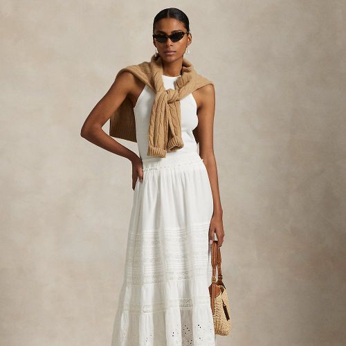 Jupe en voile de coton bordé de dentelle - Polo Ralph Lauren - Modalova