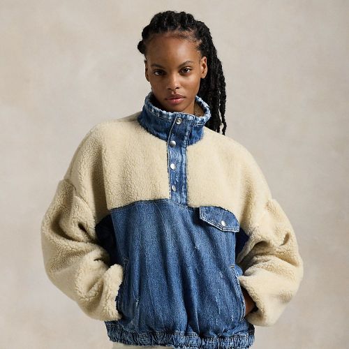 Pull col cheminée en molleton et denim - Polo Ralph Lauren - Modalova