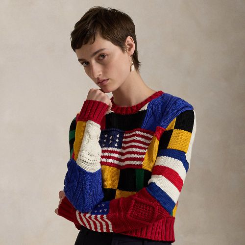 Pull col rond drapeau patchwork en coton - Polo Ralph Lauren - Modalova