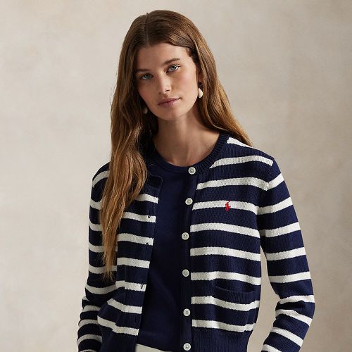 Cardigan rayé à col rond en coton - Polo Ralph Lauren - Modalova