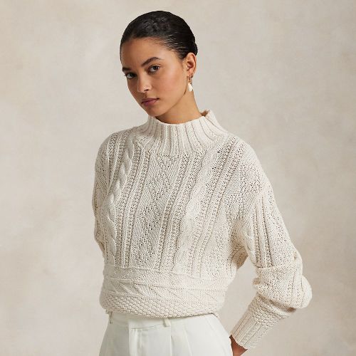 Pull col cheminée tricot d'Aran en coton - Polo Ralph Lauren - Modalova