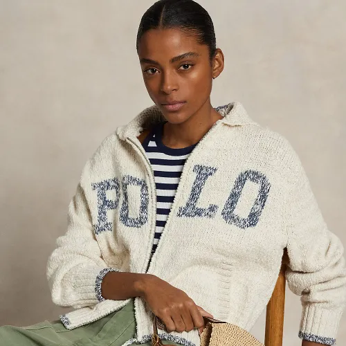 Cardigan zippé à col châle et logo - Polo Ralph Lauren - Modalova