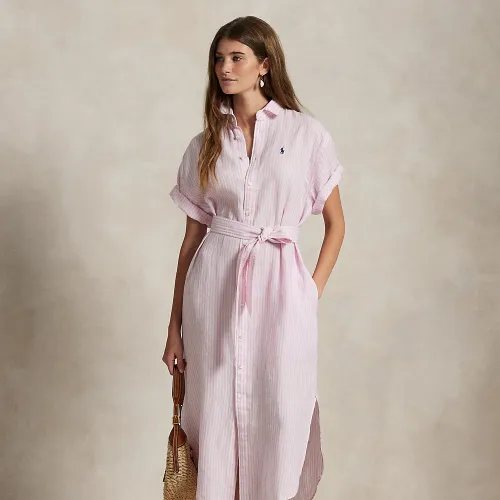Robe-chemise rayée à manches courtes lin - Polo Ralph Lauren - Modalova