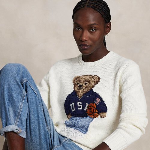 Pull col rond Polo Bear en coton et lin - Polo Ralph Lauren - Modalova