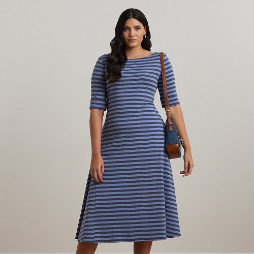 Grandes Tailles - Robe mi-longue rayée en coton stretch - Lauren Curve - Modalova