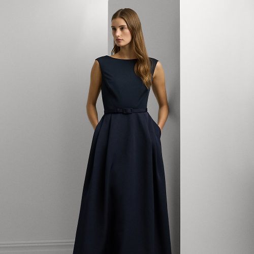 Robe du soir ceinturée faille et jersey - Lauren - Modalova