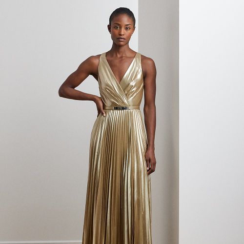Robe col en V mousseline soie métallisée - Lauren - Modalova