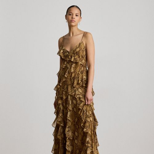 Robe volantée en georgette motif python - Lauren - Modalova