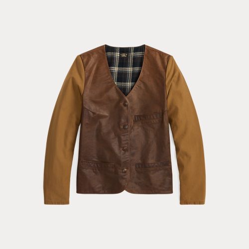 Veste en cuir avec manches en satinette - RRL - Modalova