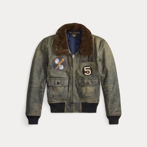 Veste d'aviateur cuir à col peau lainée - RRL - Modalova