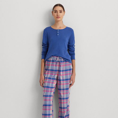 Pyjama écossais à col tunisien en coton - Lauren - Modalova
