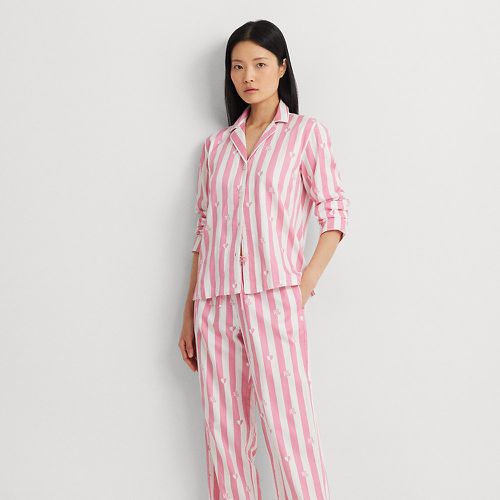 Pyjama en satinette rayée à logo - Lauren - Modalova