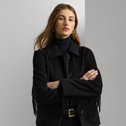 Manteau bordure frangée laine mélangée - Lauren - Modalova