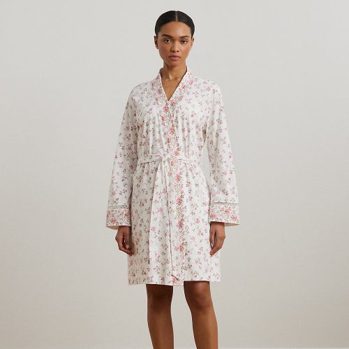 Peignoir fleuri jersey de coton dentelle - Lauren - Modalova