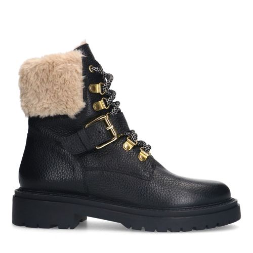 Bottines à lacets en cuir avec imitation laine - noir - Sacha - Modalova