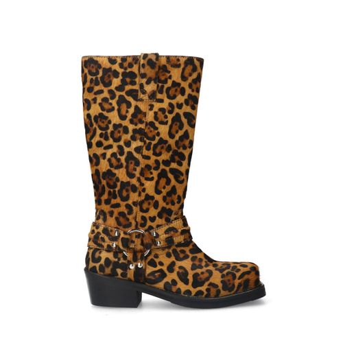 Bottes motardes en cuir léopard - Sacha - Modalova