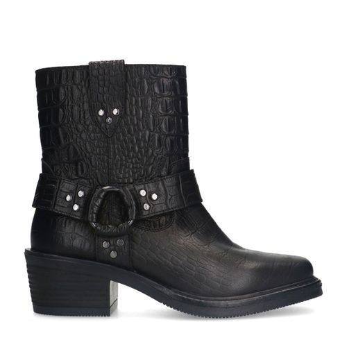 Bottes motardes en cuir croco - noir - Sacha - Modalova
