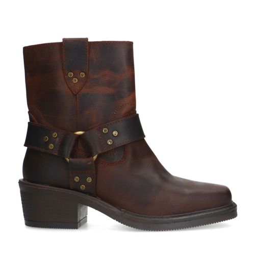 Bottes motardes en cuir - marron foncé - Sacha - Modalova