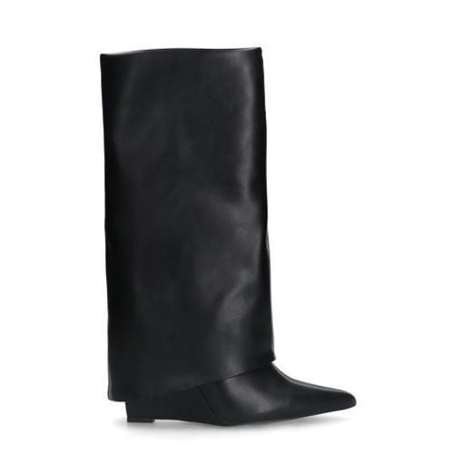 Bottes hautes à talon compensée en cuir à rabat - noir - Sacha - Modalova