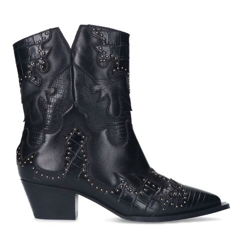 Bottines western en cuir ornées de surpiqûres - noir - Sacha - Modalova