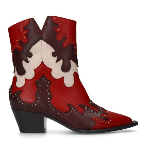 Bottines western en cuir ornées de surpiqûres - rouge - Sacha - Modalova