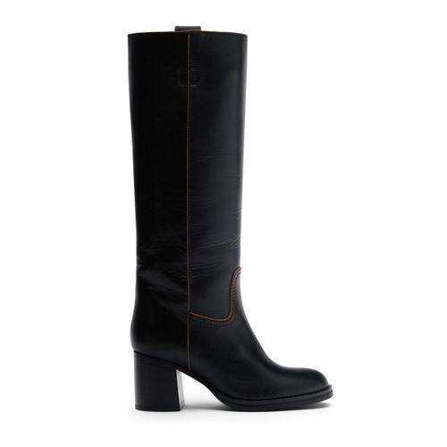 Bottes hautes à talon en cuir - noir - Sacha - Modalova