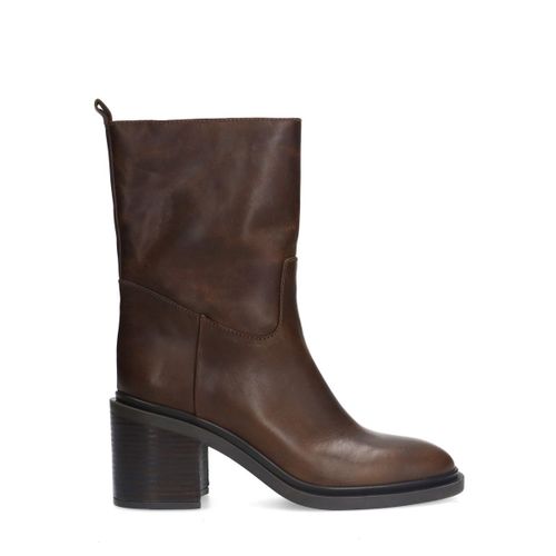 Bottines en cuir au talon carré - marron - Sacha - Modalova