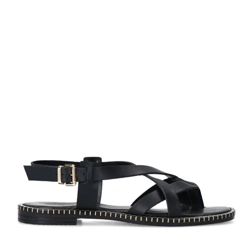 Sandales plates en cuir - noir - Sacha - Modalova