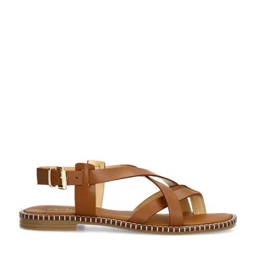 Sandales plates en cuir - cognac - Sacha - Modalova