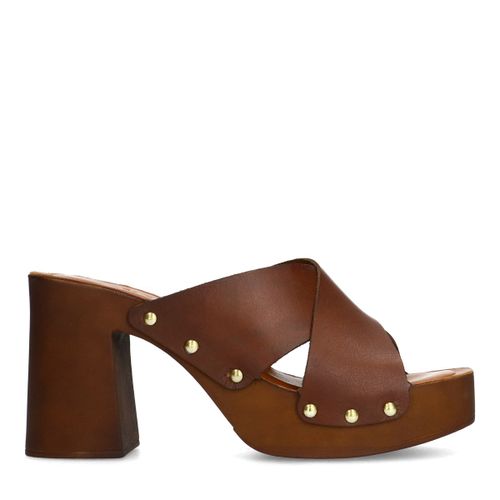 Mules à talon en cuir avec plateau - Sacha - Modalova