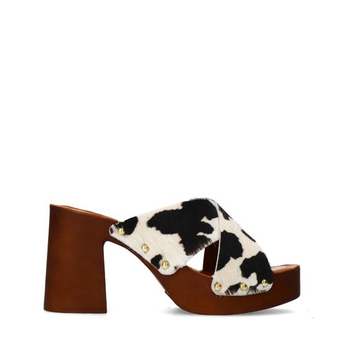 Mulesà talon en cuir avec plateau et imprimé vache - Sacha - Modalova