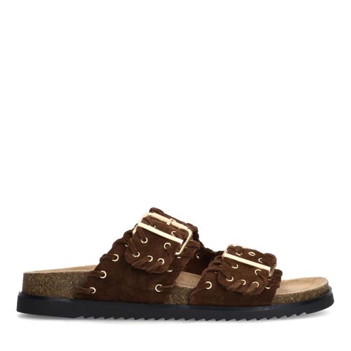 Claquettes en daim avec boucles - marron foncé - Sacha - Modalova