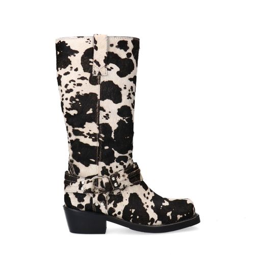 Bottines motardes en daim imprimé vache - Sacha - Modalova