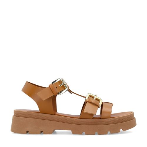 Sandales plateforme en cuir avec boucles - marron - Sacha - Modalova