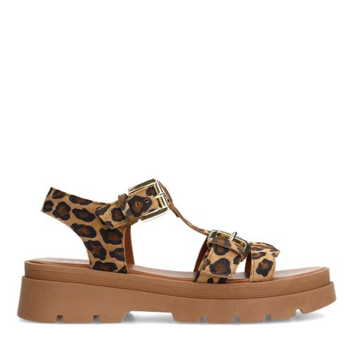 Sandales plateforme en cuir avec boucles et imprimé léopard - Sacha - Modalova