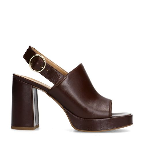 Sandales à talon en cuir avec boucle - marron foncé - Sacha - Modalova