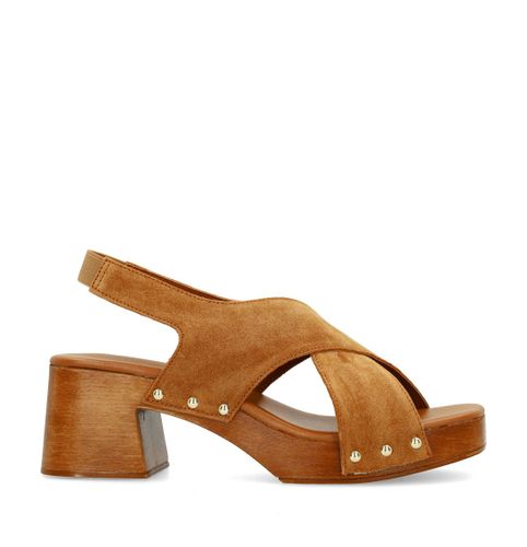 Sandales en daim avec talon en bois - marron - Sacha - Modalova