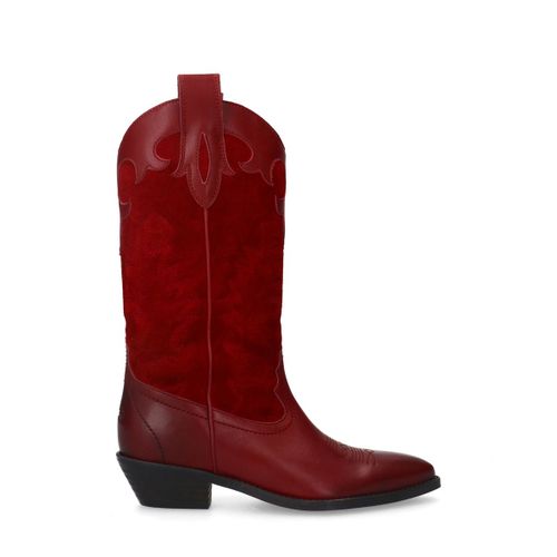 Santiags en cuir avec surpiqûres décoratives - rouge - Sacha - Modalova