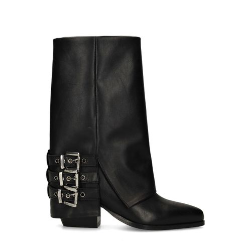 Bottines motardes en cuir avec rabat - noir - Sacha - Modalova