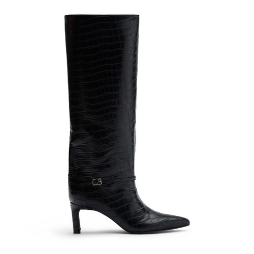 Bottes hautes à talon avec imprimé croco - noir - Sacha - Modalova