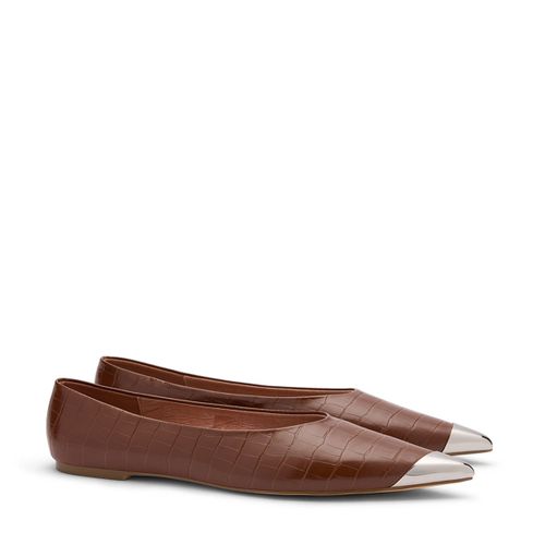 Ballerines croco avec détail - marron - Sacha - Modalova