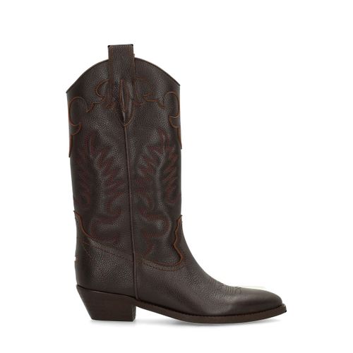 Santiags en cuir avec surpiqures décoratives - marron - Sacha - Modalova
