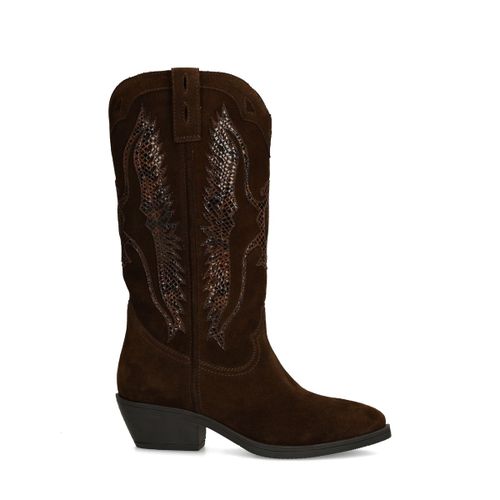 Santiags en daim avec détails serpent - marron - Sacha - Modalova