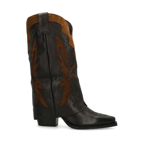 Santiags en cuir avec détails en daim - noir - Sacha - Modalova