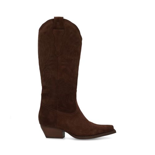 Santiags en daim avec surpiqûres - marron - Sacha - Modalova