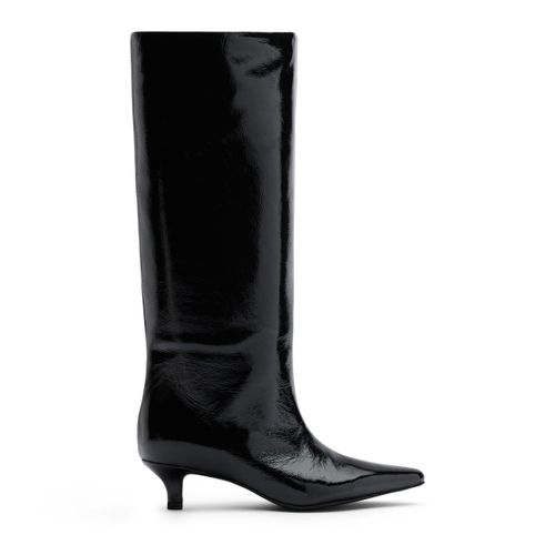 Bottes hautes en cuir verni avec petit talon - noir - Sacha - Modalova