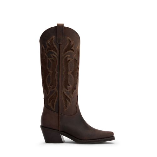 Santiags en cuir avec surpiqûres décoratives - marron - Sacha - Modalova