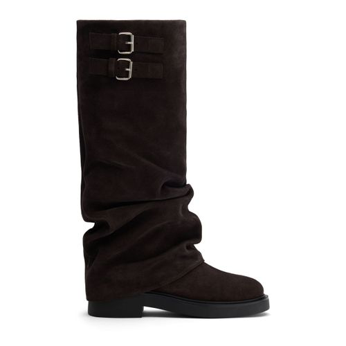 Bottes motardes en daim avec rabat - marron foncé - Sacha - Modalova