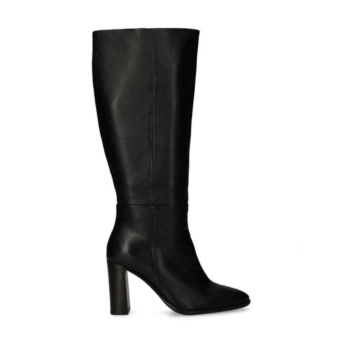 Bottes hautes à talon en cuir - noir - Sacha - Modalova