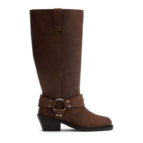 Bottines motardes en cuir - marron - Sacha - Modalova